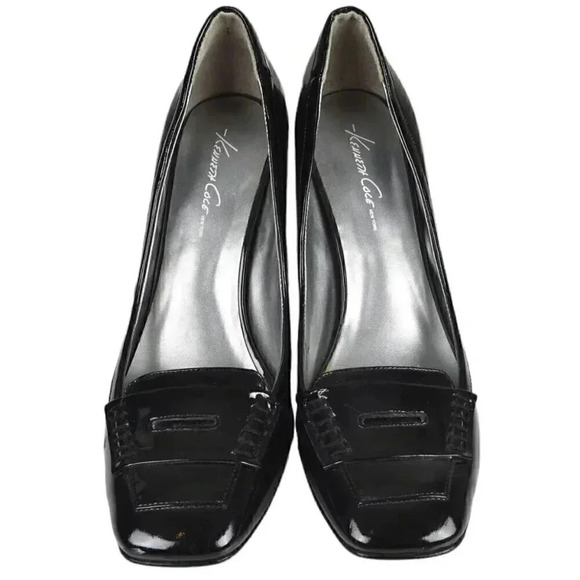Kenneth Cole Black Patent Leather Heels Penny Loafers Size  8.5 - Picture 3 of 13